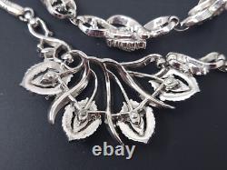 Vtg Alfred Philippe Crown Trifari White Rhinestone Silver Necklace Bracelet Set