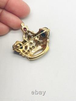 Vtg Alfred Philippe TRIFARI Red Blue Green Cabochon Jelly Belly Crown Brooch Pin
