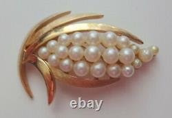 Vtg Alfred Philippe Trifari Gold Tone Leaves Pearls Corn Cob Pin Brooch NICE