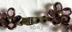 Vtg Alfred Philippe Trifari Purple Glass Open Bezel Flower Necklace- Free Ship