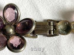 Vtg Alfred Philippe Trifari Purple Glass Open Bezel Flower Necklace- Free Ship
