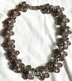 Vtg Alfred Philippe Trifari Purple Glass Open Bezel Flower Necklace- Free Ship