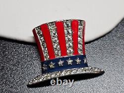Vtg Alfred Philippe Trifari Uncle Sam Patriotic Top Hat Rhinestone Brooch Pin