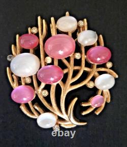 Vtg CROWN TRIFARI ALFRED PHILIPPE UNDER THE SEA Pink Moonglow Jelly Belly Pin