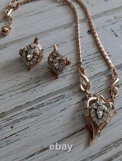 Vtg Crown TRIFARI Alfred Philippe 1950's Rhinestone Gold Tone Necklace/Earrings