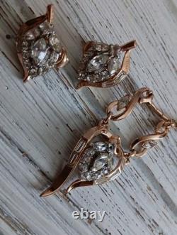 Vtg Crown TRIFARI Alfred Philippe 1950's Rhinestone Gold Tone Necklace/Earrings
