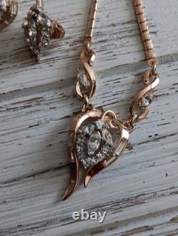 Vtg Crown TRIFARI Alfred Philippe 1950's Rhinestone Gold Tone Necklace/Earrings