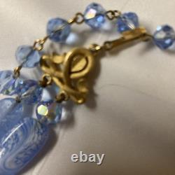 Vtg Crown TRIFARI Alfred Philippe Blue Glass Aurora Borilias Gold Tone Necklace