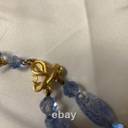 Vtg Crown TRIFARI Alfred Philippe Blue Glass Aurora Borilias Gold Tone Necklace