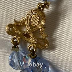 Vtg Crown TRIFARI Alfred Philippe Blue Glass Aurora Borilias Gold Tone Necklace