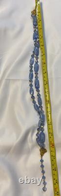 Vtg Crown TRIFARI Alfred Philippe Blue Glass Aurora Borilias Gold Tone Necklace