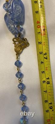 Vtg Crown TRIFARI Alfred Philippe Blue Glass Aurora Borilias Gold Tone Necklace