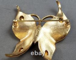 Vtg Crown TRIFARI Gold Green Rhinestone Butterfly Brooch-Alfred Philippe (A35)