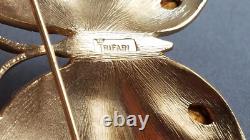 Vtg Crown TRIFARI Gold Green Rhinestone Butterfly Brooch-Alfred Philippe (A35)