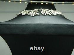 Vtg Crown Trifari ALFRED PHILIPPE Silver Tone Rhinestone Floral 13.75 Necklace