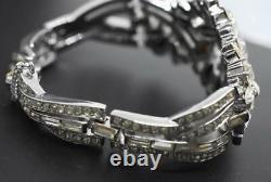 Vtg Crown Trifari ALFRED PHILIPPE Silver Tone Rhinestone RUNWAY Cluster Bracelet