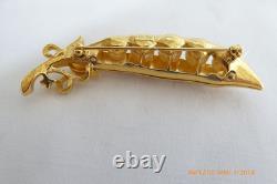 Vtg Crown Trifari A. Philippe Gold & Pearl Pea Pod Brooch Pin & Earrings Set