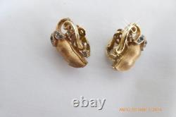 Vtg Crown Trifari A. Philippe Gold & Pearl Pea Pod Brooch Pin & Earrings Set