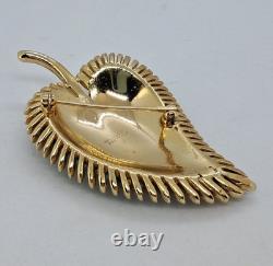 Vtg Crown Trifari A. Philippe Leaf Pin W Faux Turquoise & Sapphire Rhinestones