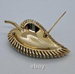Vtg Crown Trifari A. Philippe Leaf Pin W Faux Turquoise & Sapphire Rhinestones