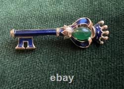 Vtg Crown Trifari Alfred Philippe Blue Enamel Green Cabochon Key Jelly Belly