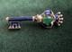 Vtg Crown Trifari Alfred Philippe Blue Enamel Green Cabochon Key Jelly Belly