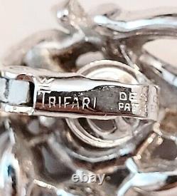 Vtg Crown Trifari Alfred Philippe Blue and Clear Rhinestone Brooch & Earring Set