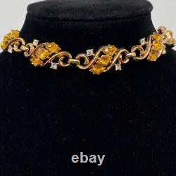 Vtg Crown Trifari Alfred Philippe Bracelet Gold Tone Citrine Yellow Rhinestone