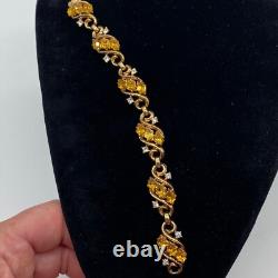 Vtg Crown Trifari Alfred Philippe Bracelet Gold Tone Citrine Yellow Rhinestone