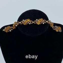 Vtg Crown Trifari Alfred Philippe Bracelet Gold Tone Citrine Yellow Rhinestone