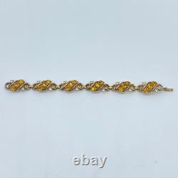 Vtg Crown Trifari Alfred Philippe Bracelet Gold Tone Citrine Yellow Rhinestone