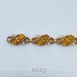Vtg Crown Trifari Alfred Philippe Bracelet Gold Tone Citrine Yellow Rhinestone