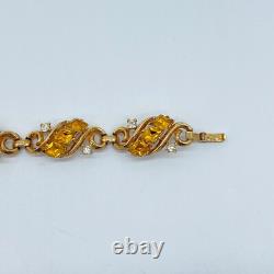 Vtg Crown Trifari Alfred Philippe Bracelet Gold Tone Citrine Yellow Rhinestone