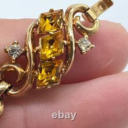 Vtg Crown Trifari Alfred Philippe Bracelet Gold Tone Citrine Yellow Rhinestone