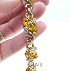 Vtg Crown Trifari Alfred Philippe Bracelet Gold Tone Citrine Yellow Rhinestone