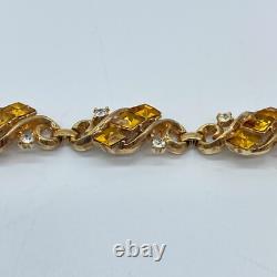 Vtg Crown Trifari Alfred Philippe Bracelet Gold Tone Citrine Yellow Rhinestone