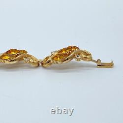 Vtg Crown Trifari Alfred Philippe Bracelet Gold Tone Citrine Yellow Rhinestone