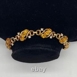 Vtg Crown Trifari Alfred Philippe Bracelet Gold Tone Citrine Yellow Rhinestone