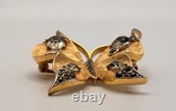 Vtg Crown Trifari Alfred Philippe Butterfly Brooch Smoky Rhinestone Pin GoldTone