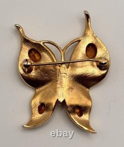 Vtg Crown Trifari Alfred Philippe Butterfly Brooch Smoky Rhinestone Pin GoldTone