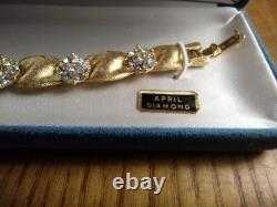 Vtg Crown Trifari Alfred Philippe Clear Stone Birthday Ribbon Link Bracelet Box