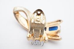 Vtg Crown Trifari Alfred Philippe Clip On Earrings Gold Tone Blue Rhinestone