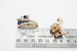 Vtg Crown Trifari Alfred Philippe Clip On Earrings Gold Tone Blue Rhinestone