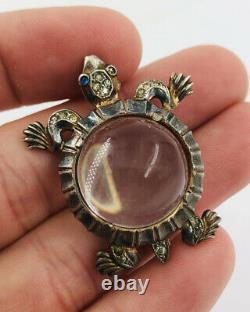 Vtg Crown Trifari Alfred Philippe Jelly Belly Sterling Silver Turtle Pin Brooch