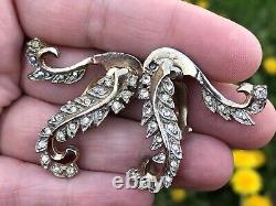 Vtg Crown Trifari Alfred Philippe Leaf Floral Glass Rhinestone Climber Earrings