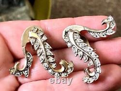 Vtg Crown Trifari Alfred Philippe Leaf Floral Glass Rhinestone Climber Earrings