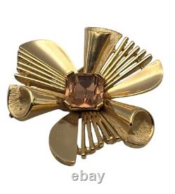 Vtg. Crown Trifari Alfred Philippe MCM Amber Rhinestone Brooch & Earring Set