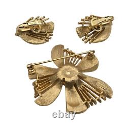 Vtg. Crown Trifari Alfred Philippe MCM Amber Rhinestone Brooch & Earring Set