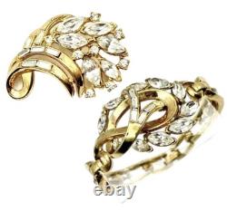 Vtg Crown Trifari Alfred Philippe Panel Bracelet Brooch Demi Set Rhinestones