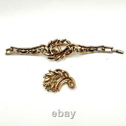 Vtg Crown Trifari Alfred Philippe Panel Bracelet Brooch Demi Set Rhinestones